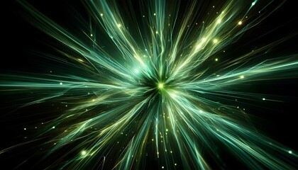 Motion blur forming explosive radial trails of glowing green energy with futuristic high-speed power concept