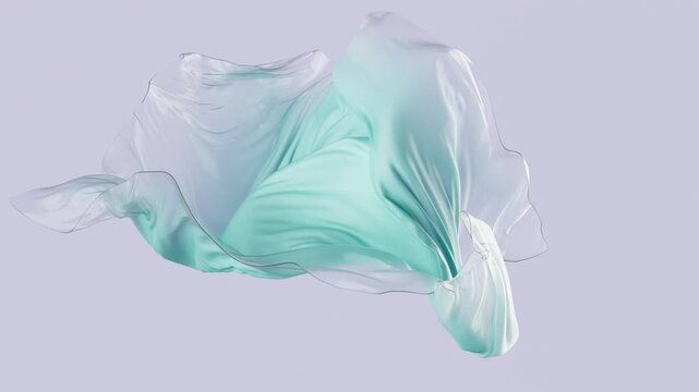 3d animation, expressive levitating mint green film isolated on neutral background, cosmetic peel-off mask. Purity concept. Elastic translucent cloth