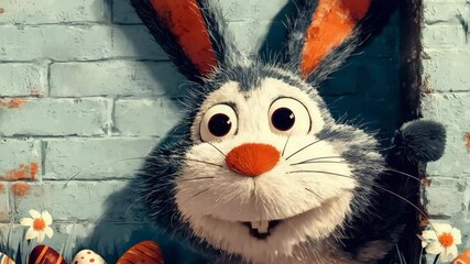 The Easter bunny talks and blinks.