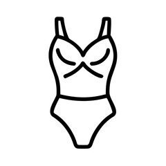 Outline drawing of a women's one piece swimsuit with straps and a low cut leg opening and a sweetheart neckline