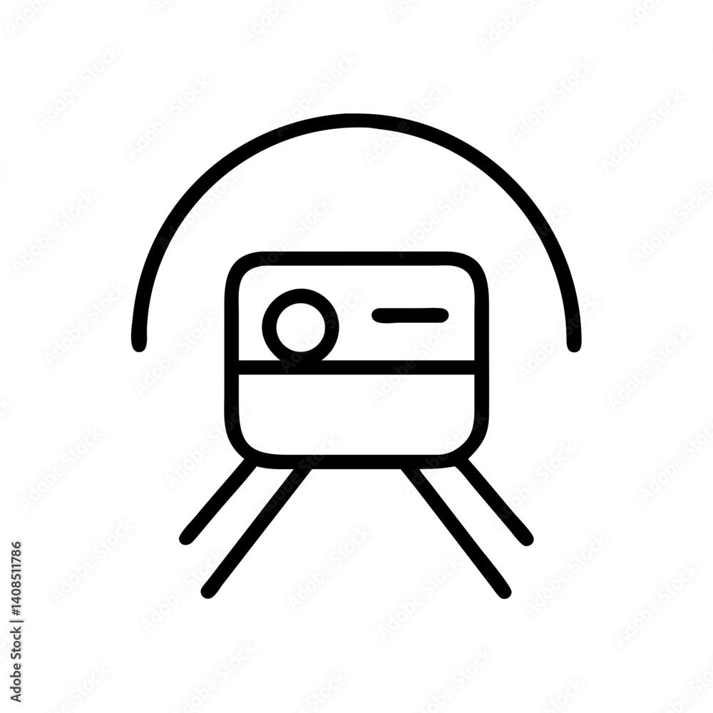 Fototapete Simple line drawing of a train entering a tunnel with a rounded top and visible tracks design