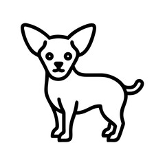 Illustration of a chihuahua standing with large ears and a short tail in a simple black outline style