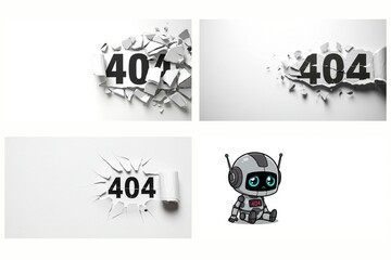 404 error page set with broken wall effects and cute robot illustration

