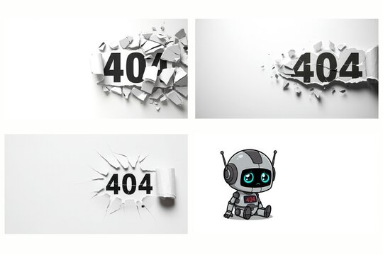 404 error page set with broken wall effects and cute robot illustration

