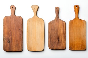 Different Wooden Cutting Boards on White Background for Kitchen Use
