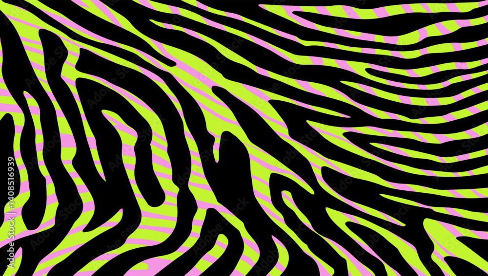 Aufkleber vector illustration features flowing wavy lines in pink and lime green on a black background, creati