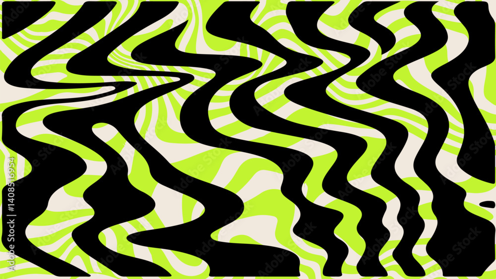 Aufkleber vibrant abstract vector with bold black stripes over colorful neon wavy background. modern zebra-ins