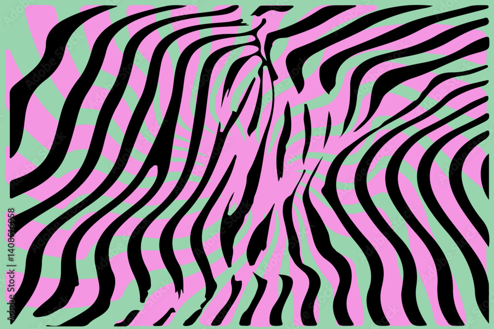 Poster Abstract vector illustration with wavy pink and black lines creating a psychedelic pattern. Dynamic, flowing design with bold contrasts and hypnotic visual appeal.