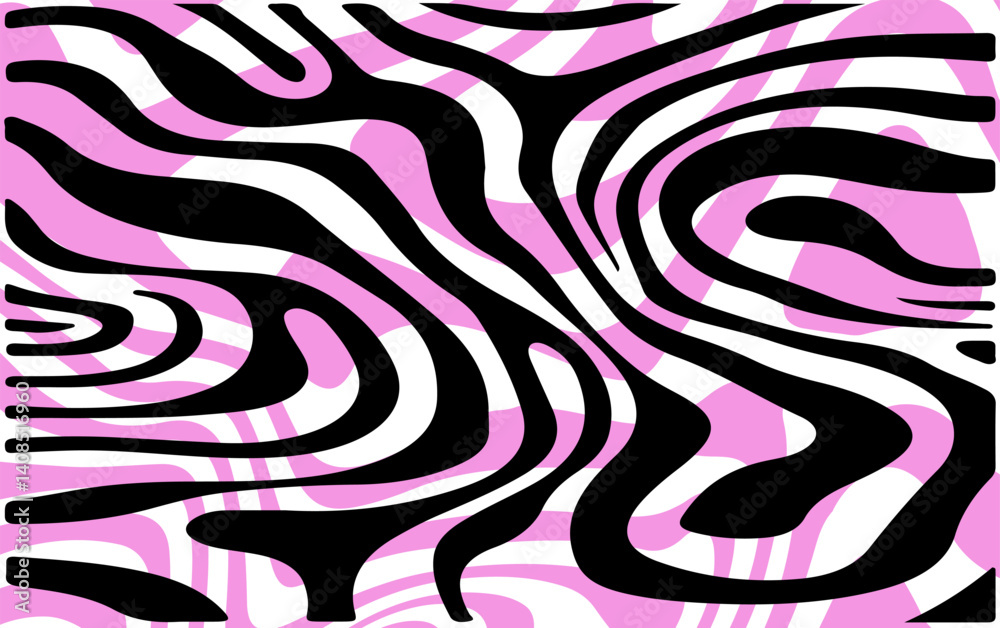 Poster vector illustration features black, white, and pink zebra-like stripes creating an abstract, dynamic