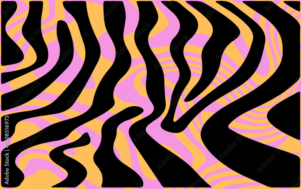 Poster Abstract vector illustration with wavy pink and black lines creating a psychedelic pattern. Dynamic, flowing design with bold contrasts and hypnotic visual appeal.