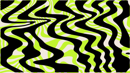 Vibrant abstract vector with bold black stripes over colorful neon wavy background. Modern zebra-inspired pattern perfect for trendy backgrounds or textile design.