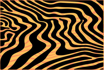 Vector illustration with wavy pattern in black and shades of orange, creating an abstract and dynamic zebra-like design with flowing lines.