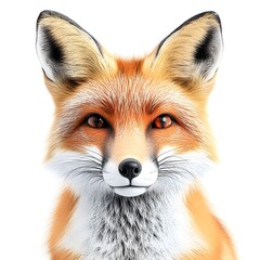 Fototapeta premium A stunning close-up portrait of a vibrant red fox with striking amber eyes and luxurious fur against a pure white background.