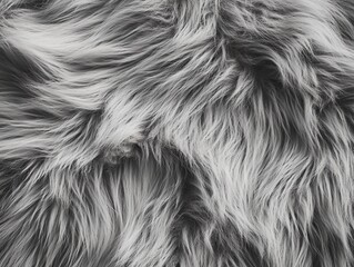 Naklejka premium Grayscale Image of Shaggy Fur Texture