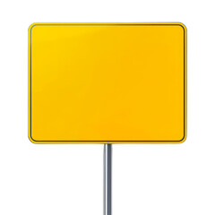Yellow sign with metal pole on transparent background
