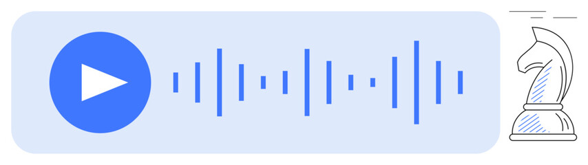 Play button with soundwave in a media interface paired with a chess knight symbol. Ideal for technology, focus, creativity, planning, audio strategy, productivity, and decision-making. Flat simple