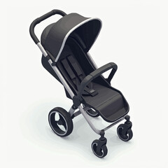 Modern Stroller Stands on White Background, 3D Illustration

