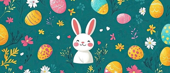 Colorful easter pattern with bunny and eggs