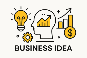 Business idea. Modern flat line art illustration. Trendy outline vector graphic elements. Creative concept. Black and yellow colors isolated on white background