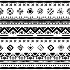 Black and white Ethnic seamless in native style. Vector pattern with African art decoration tribal geometric shape symbols. Folk background vector. Tent boarder backdrop. Abstract Aztec line motif