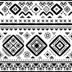 Black and white Ethnic seamless in native style. Vector pattern with African art decoration tribal geometric shape symbols. Folk background vector. Tent boarder backdrop. Abstract Aztec line motif