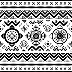 Black and white Ethnic seamless in native style. Vector pattern with African art decoration tribal geometric shape symbols. Folk background vector. Tent boarder backdrop. Abstract Aztec line motif