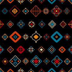 Ethnic seamless in native style. Vector pattern with African art decoration tribal geometric shape symbols. Folk background vector. Tent boarder backdrop. Abstract Aztec line motif