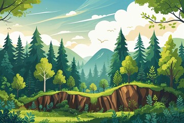 Eco-Friendly Forest Illustration: Sustainable Growth in Nature Scenery