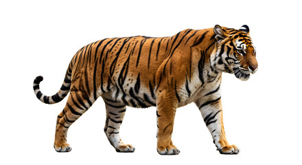 Fototapeta premium Majestic bengal tiger walking with grace on transparent background