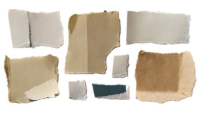 Texture of torn square pieces of paper on white