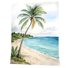 Watercolor Palm Tree Beach Art Print isolated on transparent background
