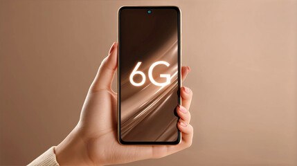 Innovative smartphone showcasing 6G technology in a stylish hand against a modern background concept