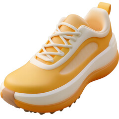 Lightweight Sport Sneaker. Orange cream design in plastic cartoon 3d style, white background