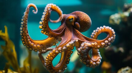 Fototapeta premium Close-up of octopus changing color in the sea, showing natural camouflage ability 