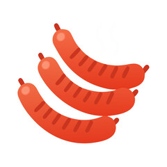 Three Cooked Sausages with Steam on Black Background