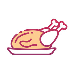 Stylized Roast Chicken on a Platter Illustration