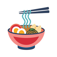 Colorful Ramen Bowl with Noodles and Chopsticks Illustration
