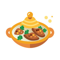 Cartoon Tagine Dish Illustration on Black Background