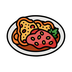 Illustration of Pizza and Meat Dish on Plate