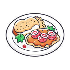 Cartoon burger with tomato slices on a plate