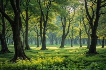 Fototapeta premium Serene View of Trees in a Picturesque Forest Grove
