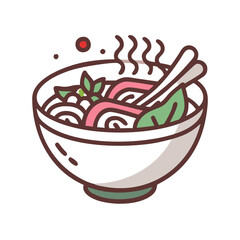 Bowl of Asian Noodle Soup Illustration with Chopsticks