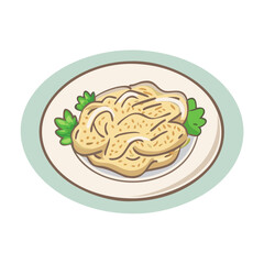 Delicious Pasta with Pesto on Plate Vector Illustration