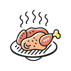 Hot roasted chicken on grill illustration design icon