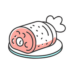 Ham Cartoon Illustration: Vector Ham on Plate, Isolated
