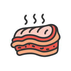 Hot, delicious lasagna cartoon vector illustration on black background