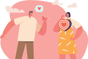 Boyfriend aiming girlfriend heart vector illustration