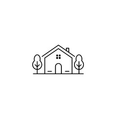 Minimalist House Icon with Trees