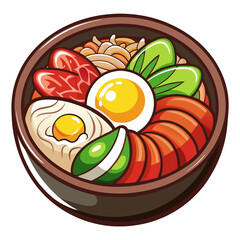 Cartoon Illustration of Ramen Bowl with Toppings