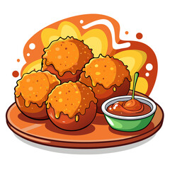 Delicious Indian Gulab Jamun with Syrup Bowl Illustration